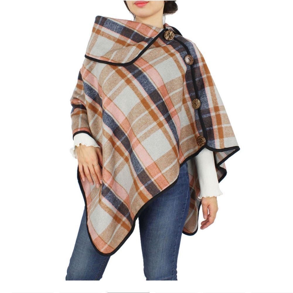 Brand new‎ with Tags LIB NY Classic Plaid Poncho Cape with Coconut Buttons OS